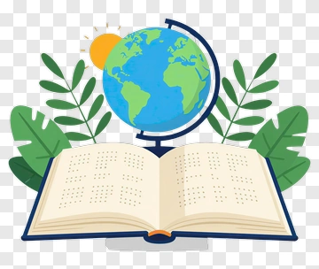 Globe On Open Book With Leaves PNG
