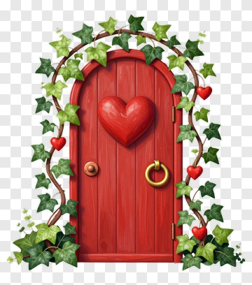 Red Heart Door With Ivy PNG