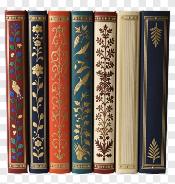 Decorative Book Spines In Various Colors PNG