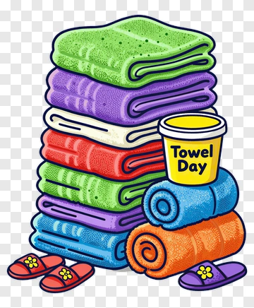 Stack Of Colorful Towels And Slippers PNG