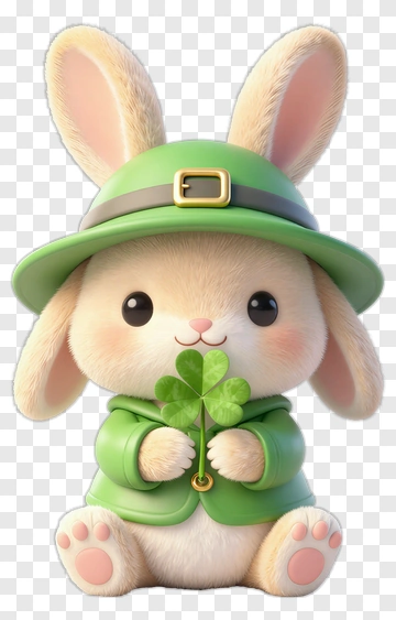 Cute Rabbit Leprechaun With Clover PNG