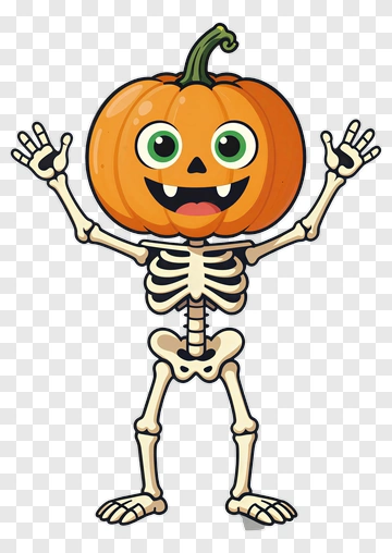 Happy Pumpkin Skeleton Halloween Character PNG