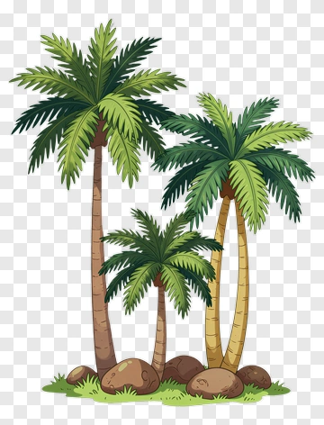 Palm Trees With Rocks And Grass PNG