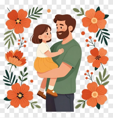Father Holding Child Surrounded By Flowers PNG