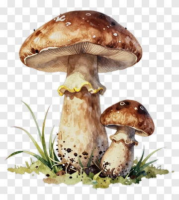 Watercolor Mushrooms In Nature PNG