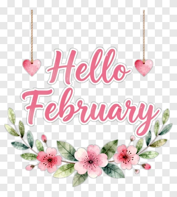 Hello February With Pink Flowers PNG