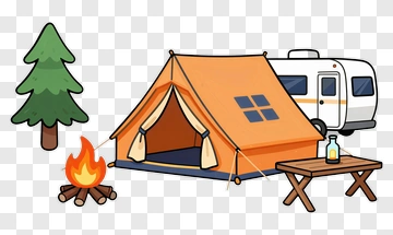 Camping Scene With Tent And Campfire PNG