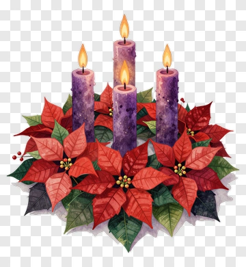 Advent Wreath With Candles And Poinsettias PNG