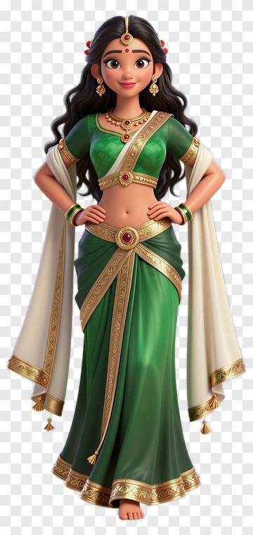 Indian Dancer In Green Sari PNG