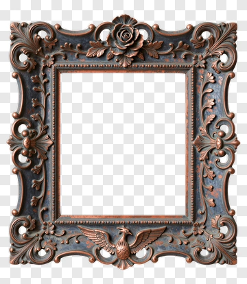 Ornate Carved Frame With Rose And Bird Motifs PNG