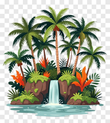 Tropical Island With Waterfall PNG