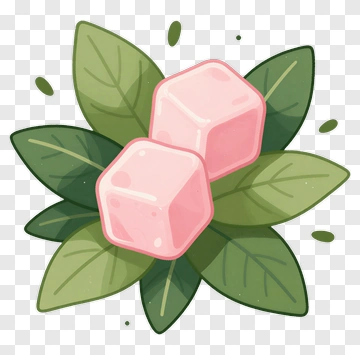 Pink Candy With Green Leaves PNG