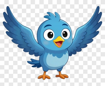 Blue Cartoon Bird With Outstretched Wings PNG