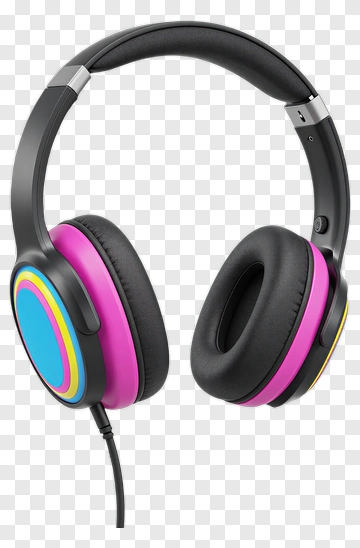 Vibrant Pink Headphones With Blue And Yellow Accents PNG