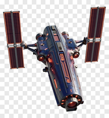 Blue Spacecraft With Orange Solar Panels PNG
