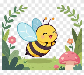Happy Bee In Garden PNG