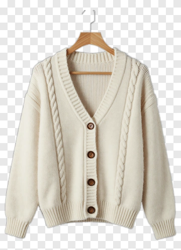 Classic White Knit Cardigan With Brown Buttons PNG