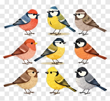 Collection Of Colorful Cartoon Birds PNG