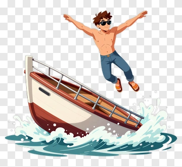 Man Jumping From Boat In Water PNG
