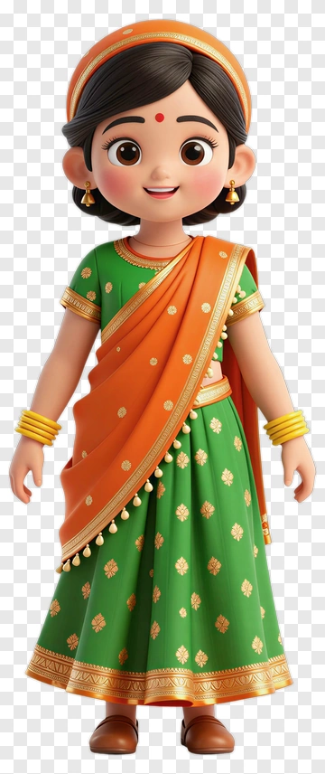 Cartoon Indian Girl In Traditional Sari PNG