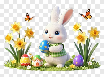 Easter Bunny Holding Egg PNG