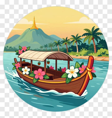 Thai Longtail Boat With Flowers PNG