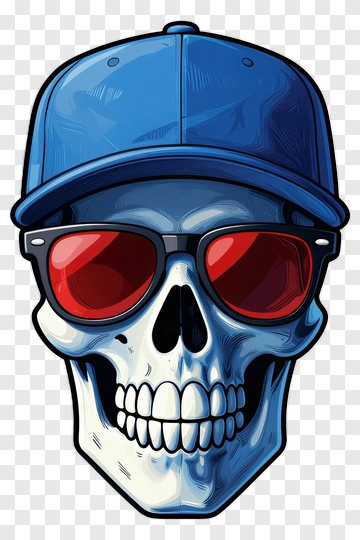 Skull In Blue Cap And Red Sunglasses PNG