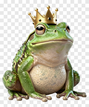 Green Frog Wearing Gold Crown PNG