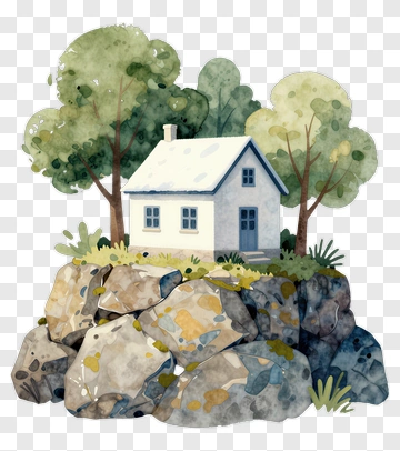 Cozy House Among Trees And Rocks PNG