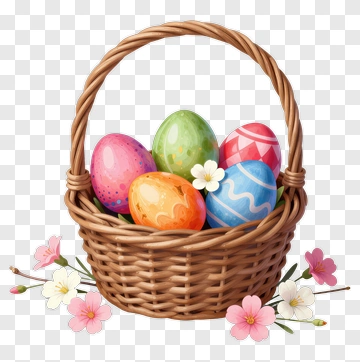 Colorful Easter Basket With Flowers PNG