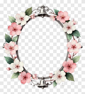 Silver Bell Frame With Cherry Blossoms PNG