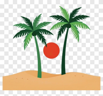 Two Palm Trees With Red Sun PNG