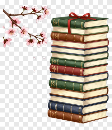 Stack Of Books With Cherry Blossoms PNG