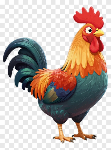 Cartoon Rooster With Vibrant Feathers PNG