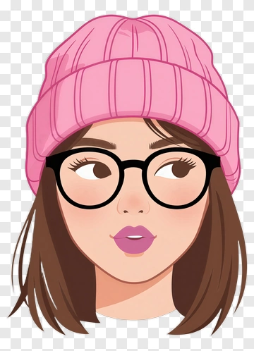 Girl With Pink Beanie And Glasses PNG