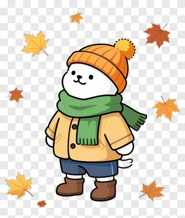 Cartoon Bear In Autumn Outfit PNG