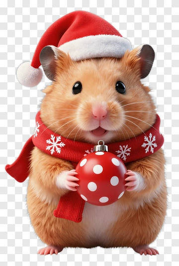 Cute Hamster In Christmas Hat PNG