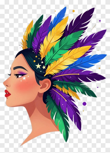 Woman With Colorful Feather Headdress PNG