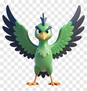 Green Bird Character With Spread Wings PNG