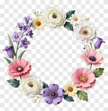 Paper Flower Wreath With Pastel Blooms PNG