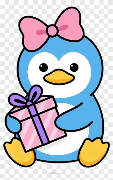 Cute Penguin Holding Gift Box PNG