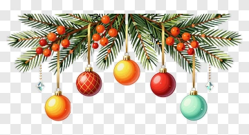 Christmas Tree Branch With Hanging Ornaments PNG