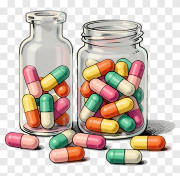 Colorful Capsules In Glass Bottles PNG