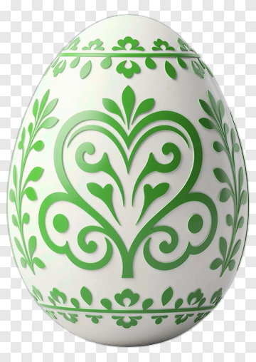 Decorated Egg With Green Leaf Pattern PNG