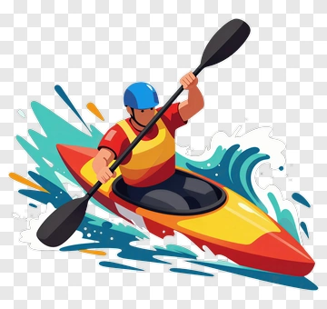 Kayaker Paddling In A Red And Yellow Kayak PNG