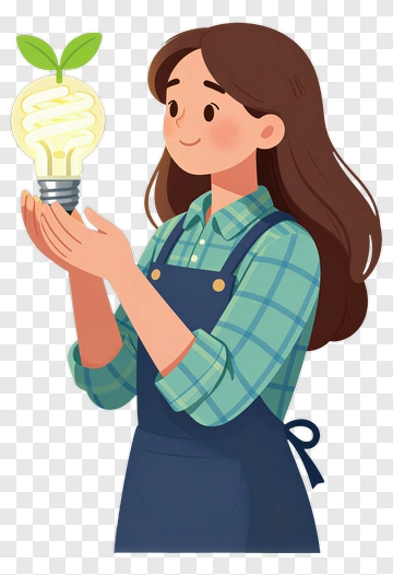Woman Holding Eco Light Bulb PNG