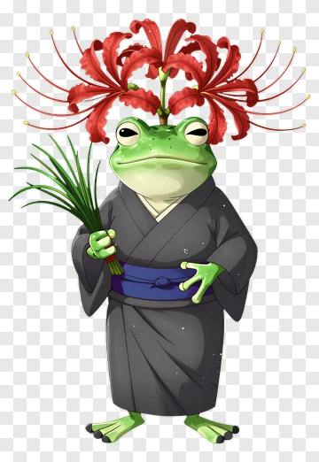 Frog Kamuro With Red Spider Lily PNG