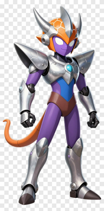 Purple And Orange Armored Robot Character PNG