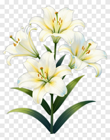 White Lily Bouquet With Green Leaves PNG