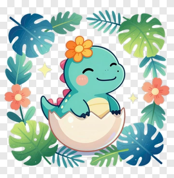 Cute Dinosaur Hatching From Egg PNG